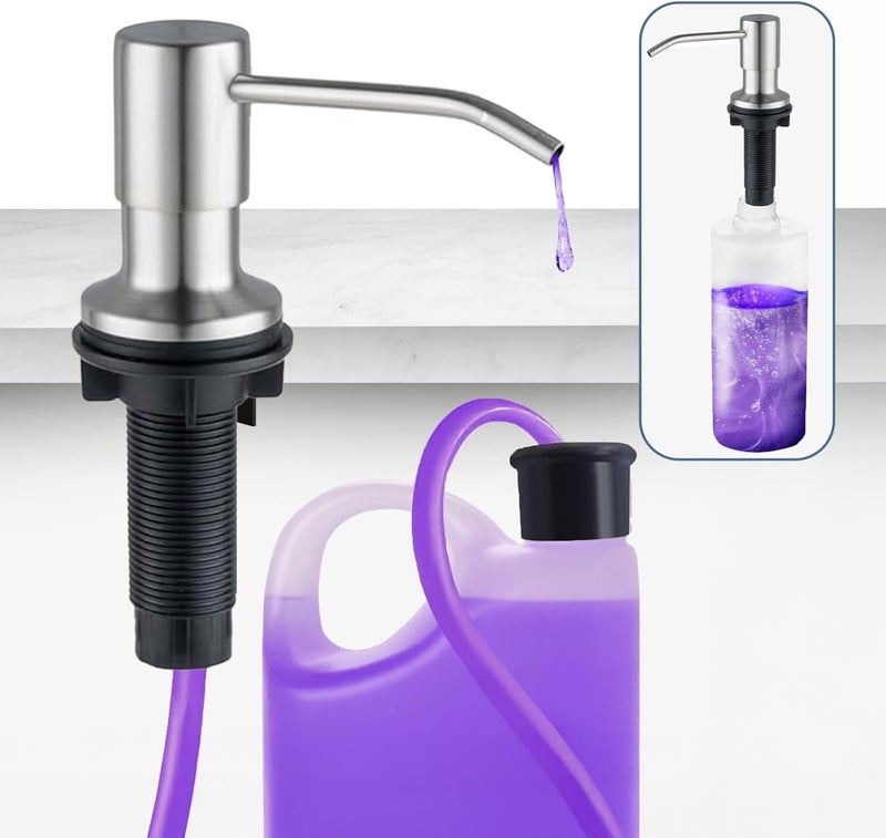 Sben Built-in Kitchen Sink Soap Dispenser – Stainless Steel Brushed Nickel Pump, 17 oz Bottle and Extension Tube Kit 47", Upgraded Metal Check Valve, Countertop Hand Soap & Lotion Dispenser - Image 1